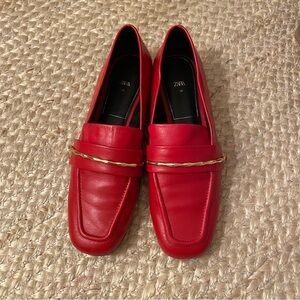 Zara Red Leather Loafers